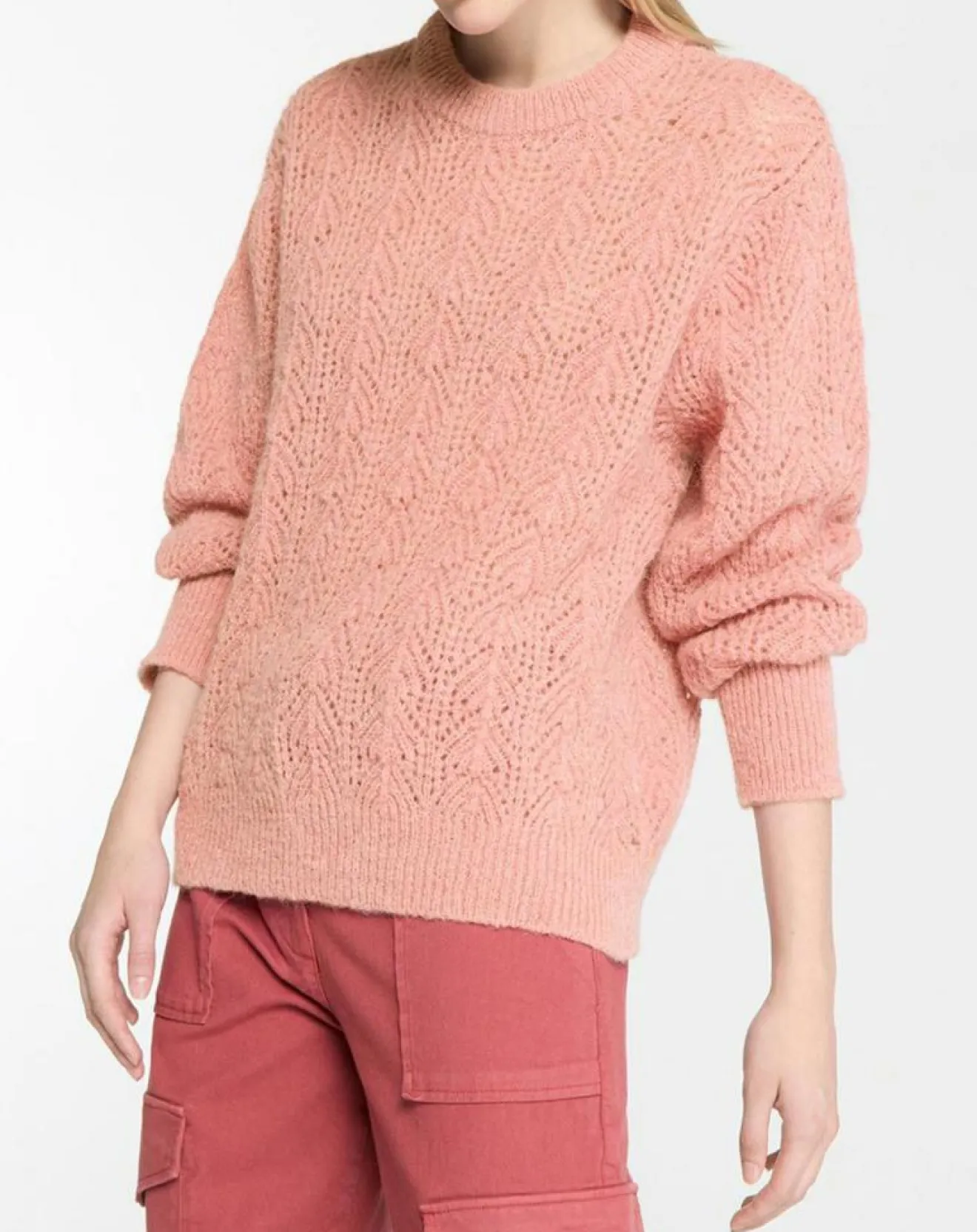 New Galeries Lafayette Pull en Maille pointelle mousseuse vieux rose