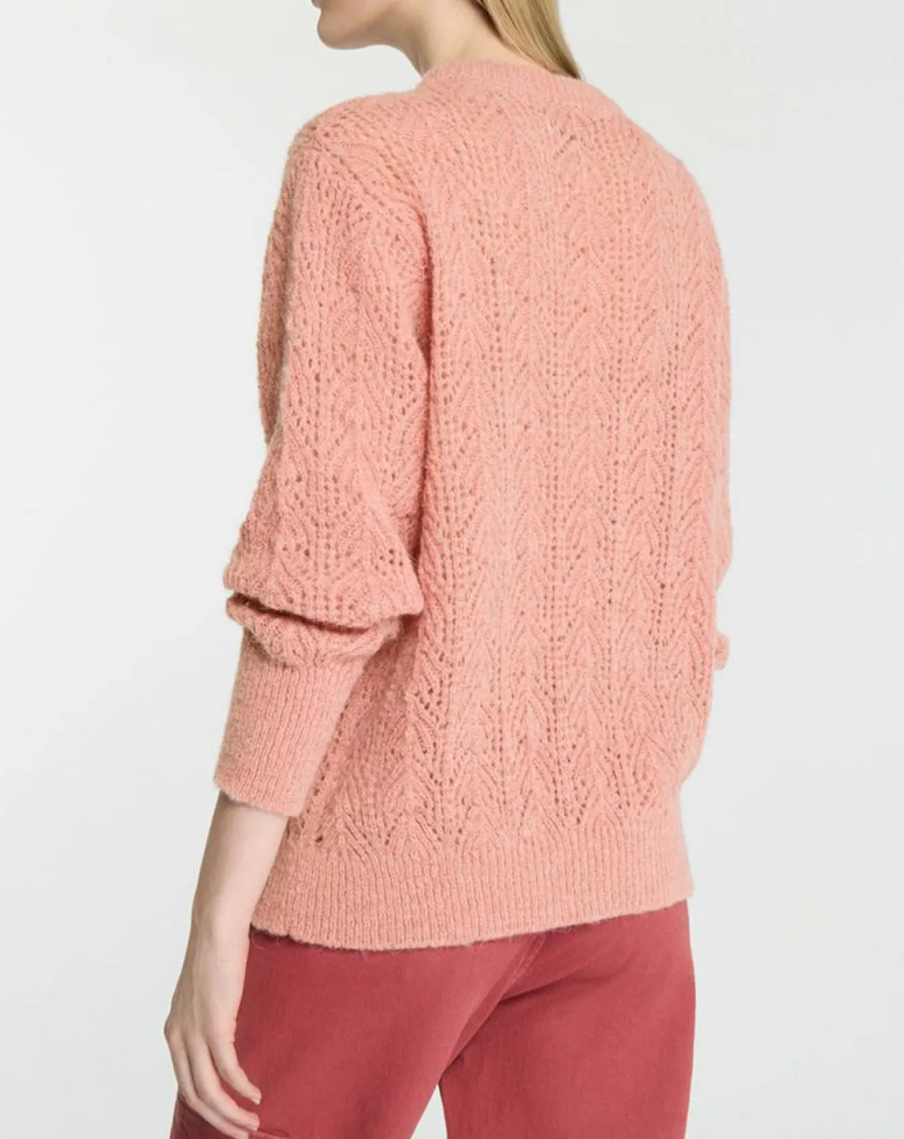 New Galeries Lafayette Pull en Maille pointelle mousseuse vieux rose