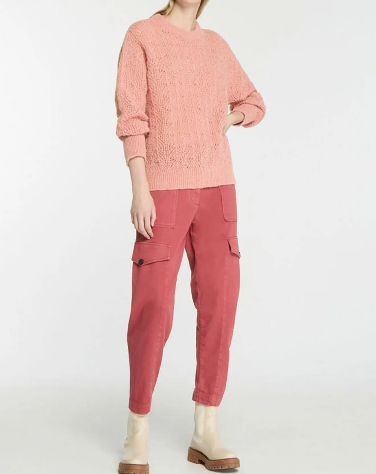 New Galeries Lafayette Pull en Maille pointelle mousseuse vieux rose