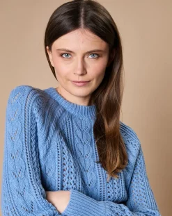 Oscar et Louise Pull en Mohair & Laine mélangés Paola col rond bleu