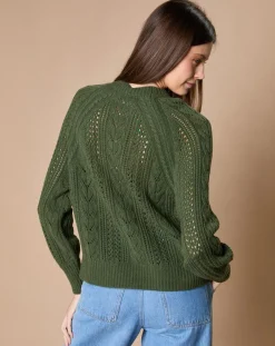 Outlet Oscar et Louise Pull en Mohair & Laine mélangés Paola col rond kaki