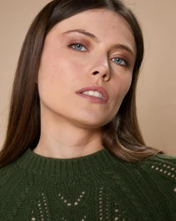 Outlet Oscar et Louise Pull en Mohair & Laine mélangés Paola col rond kaki