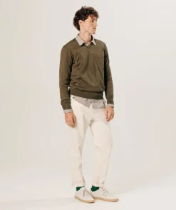 Homme Rodier Pull Ernest 100% laine col V marron écorce