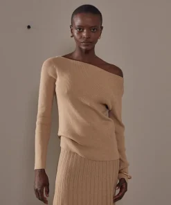 Rodier Pull Ezia, col bateau côtelé marron moka