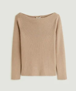 Rodier Pull Ezia, col bateau côtelé marron moka