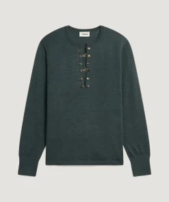 Clearance Rodier Pull Freyja 100% Laine chaine col V vert de gris