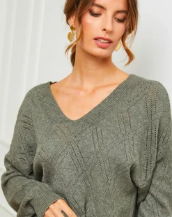 Femme Fleur de cachemire Pull Gabriella kaki