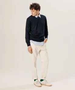 New Rodier Pull Gaspard 100% laine col V bleu nuit