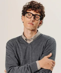 Homme Rodier Pull Gaston 100% laine col V gris foncé