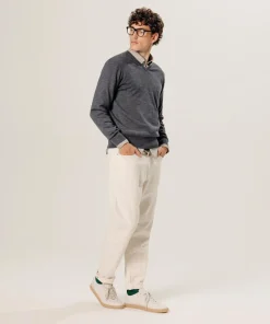 Homme Rodier Pull Gaston 100% laine col V gris foncé