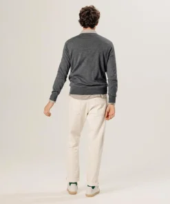 Homme Rodier Pull Gaston 100% laine col V gris foncé