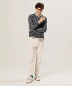 Homme Rodier Pull Gaston 100% laine col V gris foncé