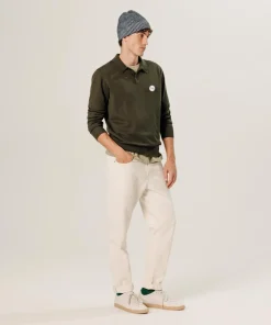 Homme Rodier Pull Grégoire 100% laine col polo vert kaki