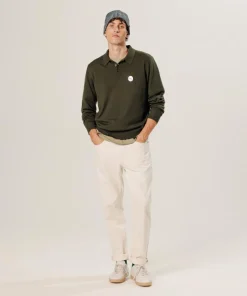 Homme Rodier Pull Grégoire 100% laine col polo vert kaki