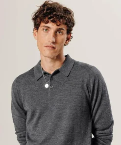 Homme Rodier Pull Guillaume 100% laine col polo gris foncé