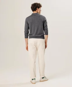Homme Rodier Pull Guillaume 100% laine col polo gris foncé