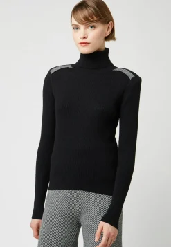 Femme Rodier Pull Jeanne-Élise col roulé motifs épaules noir