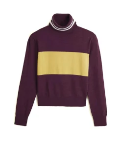 Best Rodier Pull Karla col roulé bicolore violet aubergine