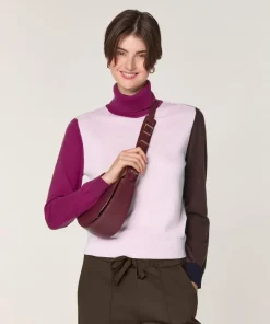 Best Rodier Pull Klarys 100% Laine col roulé multicolore rose pâle