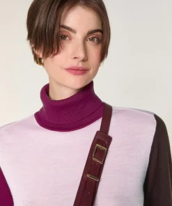 Best Rodier Pull Klarys 100% Laine col roulé multicolore rose pâle
