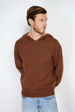 Homme C&Jo Pull large à capuche en Cachemire mélangé café