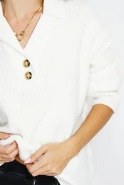 Clearance Assuili Pull large en Cachemire mélangé col polo naturel