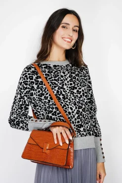 Outlet Assuili Pull large en Cachemire mélangé col rond léopard noir