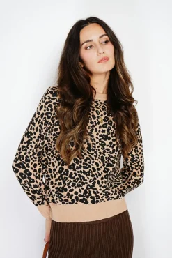 Femme Assuili Pull large en Cachemire mélangé col rond léopard camel/marron