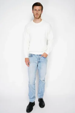 Homme C&Jo Pull large en Cachemire mélangé ras du cou à côtes naturel