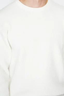 Homme C&Jo Pull large en Cachemire mélangé ras du cou à côtes naturel