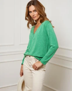 Femme Fleur de cachemire Pull Laury vert