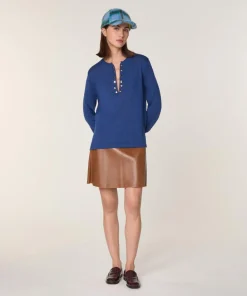 Discount Rodier Pull Laury-Anne 100% Laine chaine col V bleu saphir