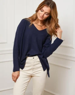 Online Fleur de cachemire Pull Linoi marine