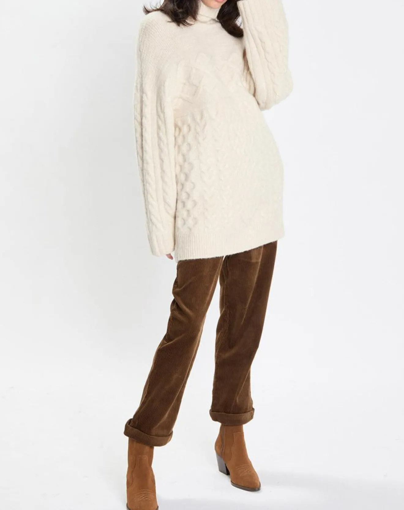 Femme Marc O'Polo Pull long en Laine mélangée torsades écru