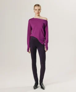 Femme Rodier Pull Mauricette 100% laine épaule nue asymétrique rose fuchsia