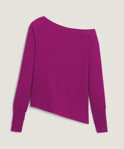 Femme Rodier Pull Mauricette 100% laine épaule nue asymétrique rose fuchsia