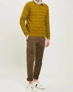 New Harris Wilson Pull Orio rayures texturées olive