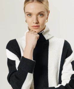 Clearance Rodier Pull Pervenche en laine bicolore col montant noir