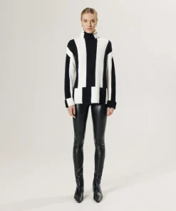 Clearance Rodier Pull Pervenche en laine bicolore col montant noir