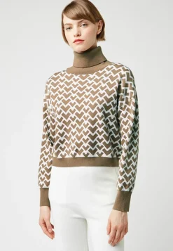 Rodier Pull Pilar court jacquard col roulé marron camel