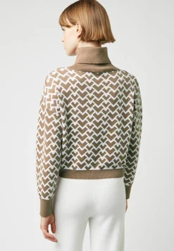 Rodier Pull Pilar court jacquard col roulé marron camel