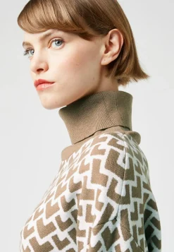 Rodier Pull Pilar court jacquard col roulé marron camel