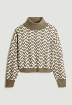 Rodier Pull Pilar court jacquard col roulé marron camel