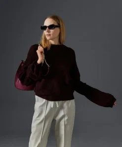 Femme Rodier Pull Plume col manches bouffantes rouge bordeaux