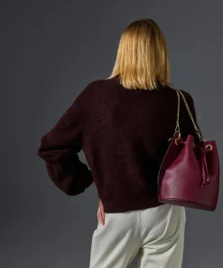 Femme Rodier Pull Plume col manches bouffantes rouge bordeaux