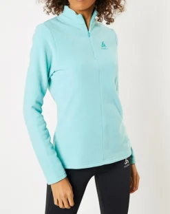 Discount Odlo Pull polaire technique col zippé Roy vert/bleu