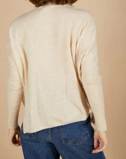 New Cashmere Tribu Pull poncho 100% Cachemire Alizée col rond beige chiné
