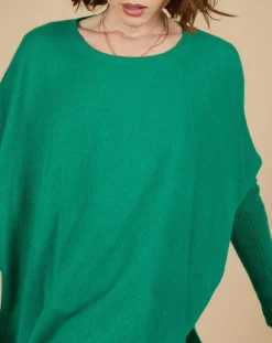 Femme Cashmere Tribu Pull poncho 100% Cachemire Alizée col rond vert impérial