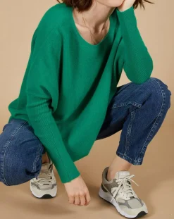 Femme Cashmere Tribu Pull poncho 100% Cachemire Alizée col rond vert impérial