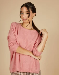 Cashmere Tribu Pull poncho 100% Cachemire Alizée col rond bois de rose